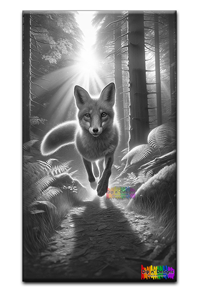 Red Fox Running in Forest uncolored - Dip n' Designs - Colored Pencil Wall Art