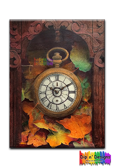 Vintage Pocketwatch Fall Leaves Painting - Dip n' Designs - Colored Pencil Wall Art